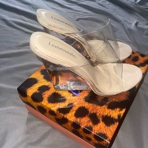 Transparent nude wedge clear heels